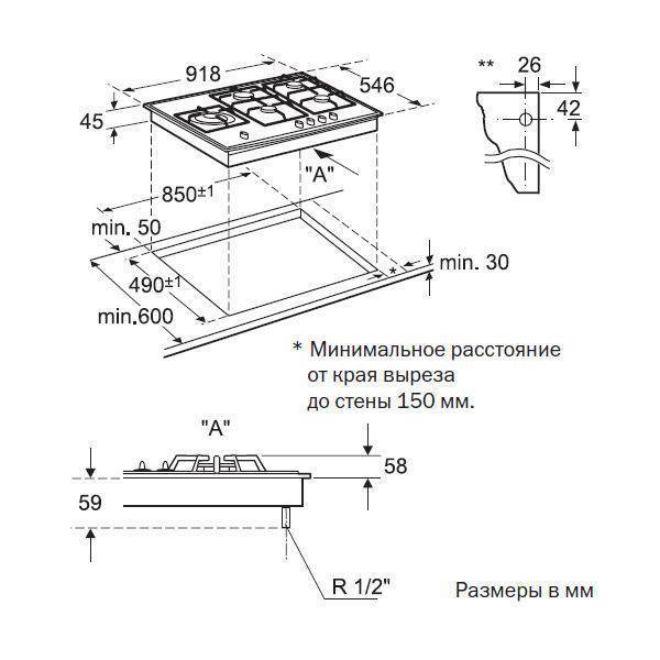 Варочная панель газовая схема встраивания