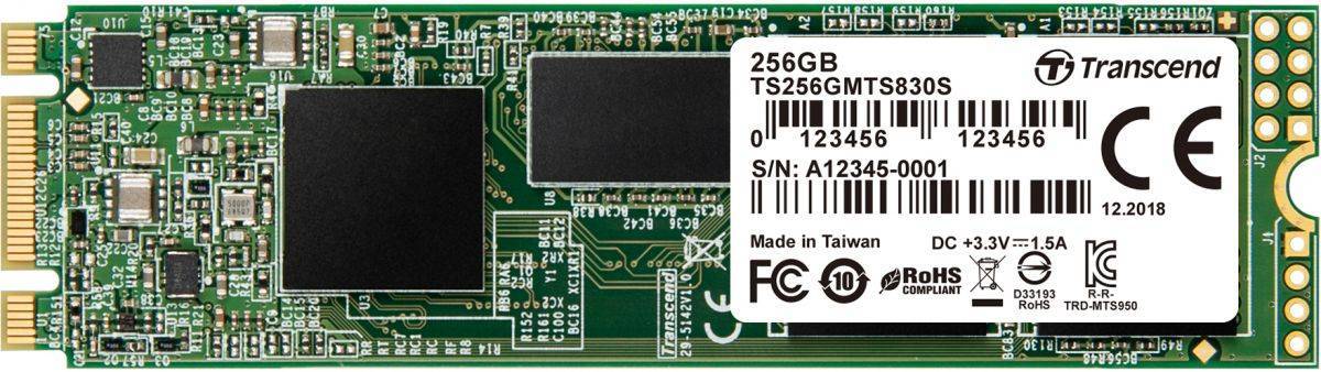 Transcend 256GB M.2 SSD MTS 830 series (22x80mm) R/W: 560/520